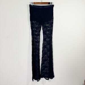 urban outfitters | black lace sheer flare leg women's pants with shorts sz M